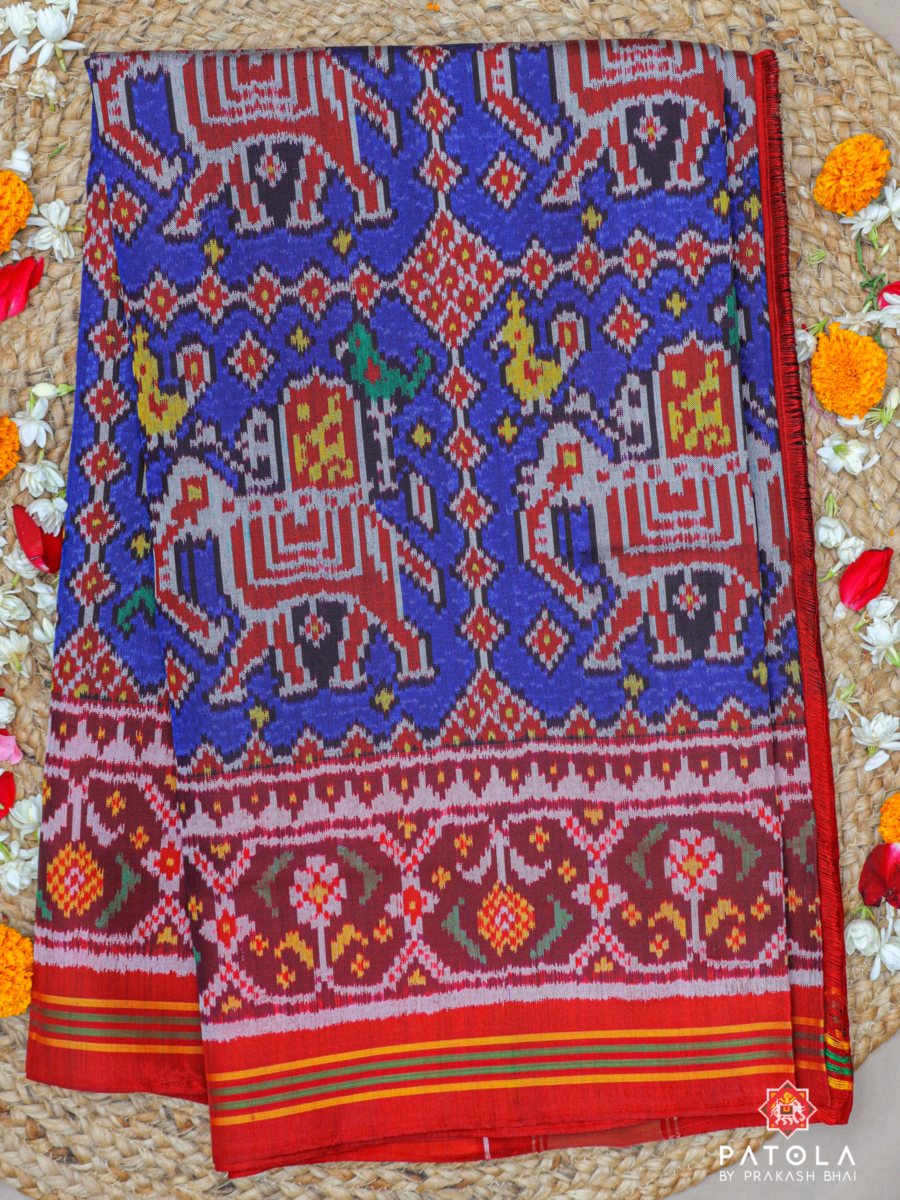 Traditional Big Elephents Designer Semi Double Ikat Patola Saree